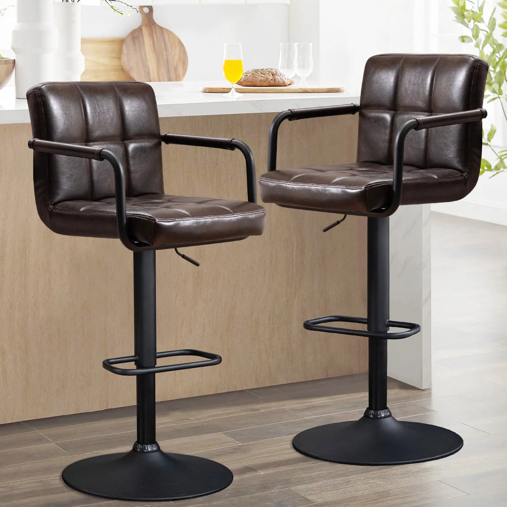 Faux Leather Swivel Bar Stools Set of 2 Adjustable Height U54809