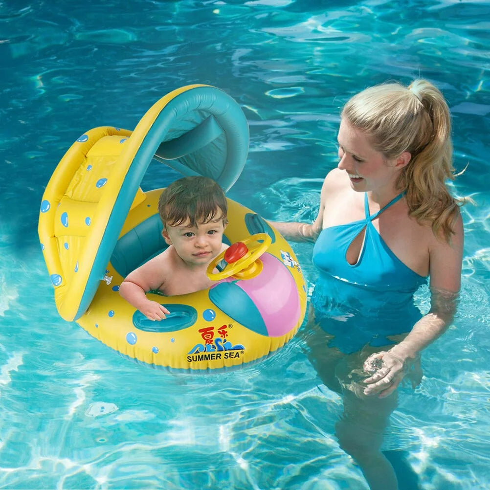 Inflatable Swimming Ring Baby Pool Float with Canopy Sunshade Roof T178