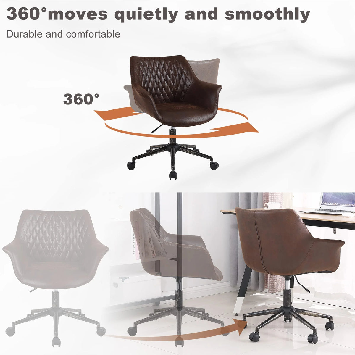 Faux Leather Height Adjustable Desk Chair with Armrest and Wheels L85401