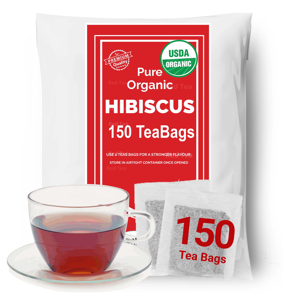150 Organic Hibiscus Black Pepper Herbal Tea Bags 10oz L657