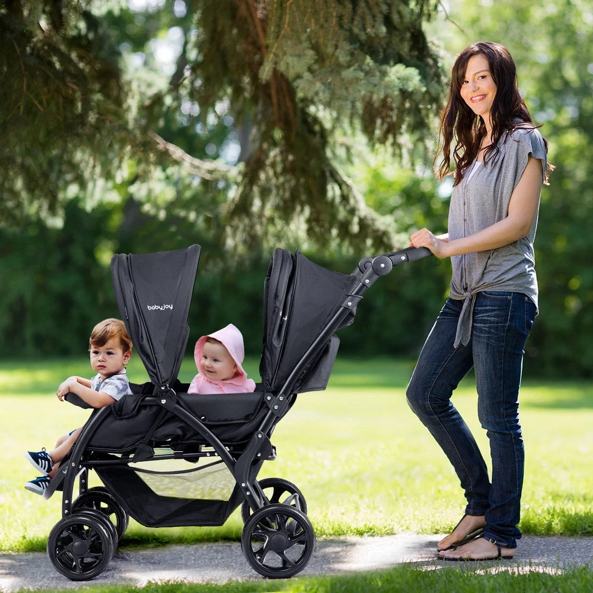 Double Stroller Foldable Lightweight Black K77834