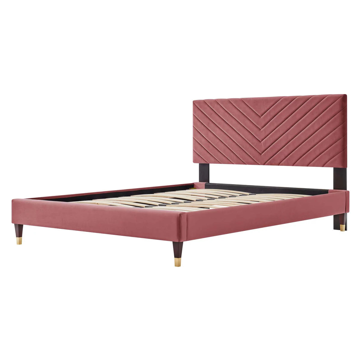 Queen Size Pink Velvet Platform Bed Frame F5652