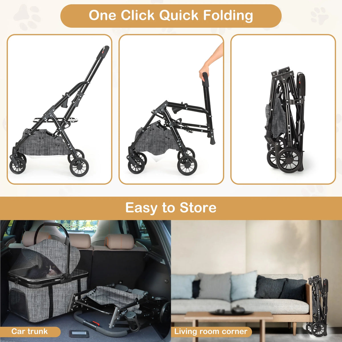 Foldable 4 Wheel Pet Stroller P42759