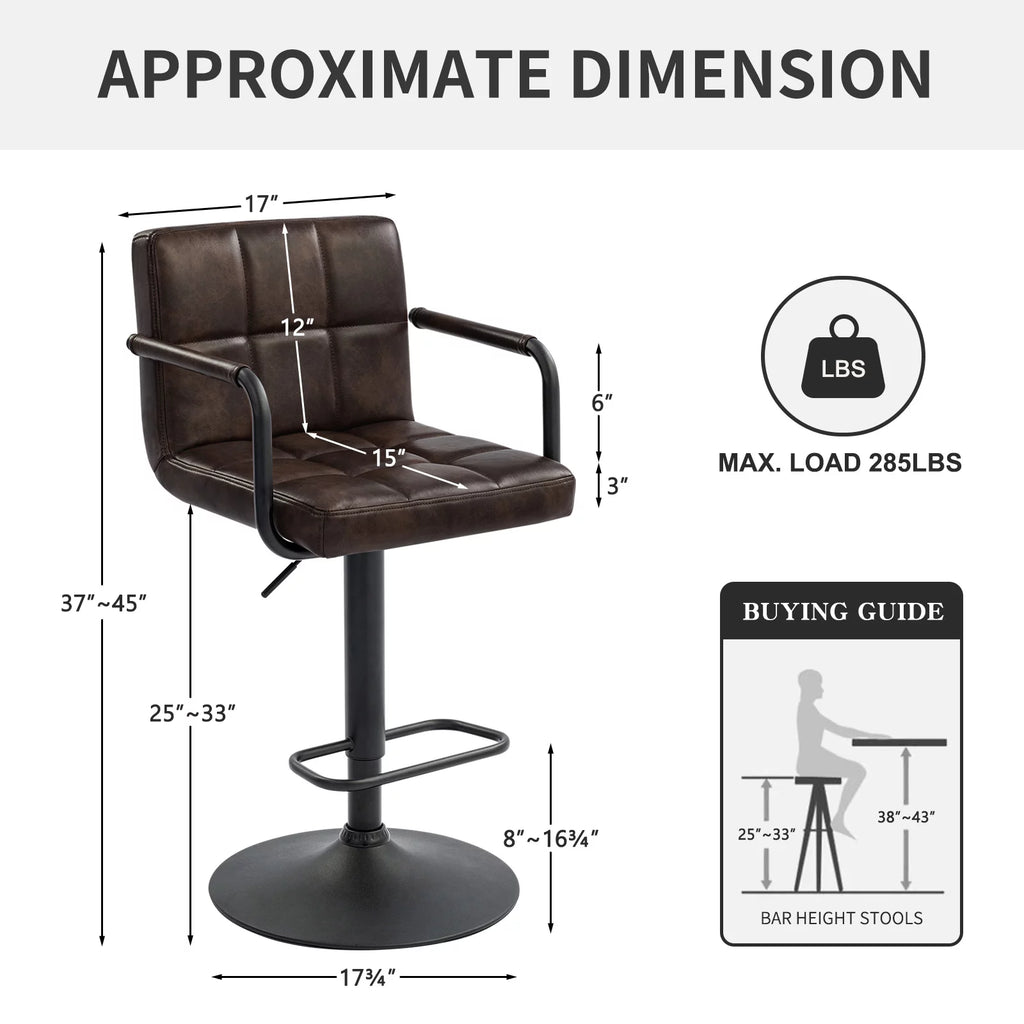 Faux Leather Swivel Bar Stools Set of 2 Adjustable Height U54809