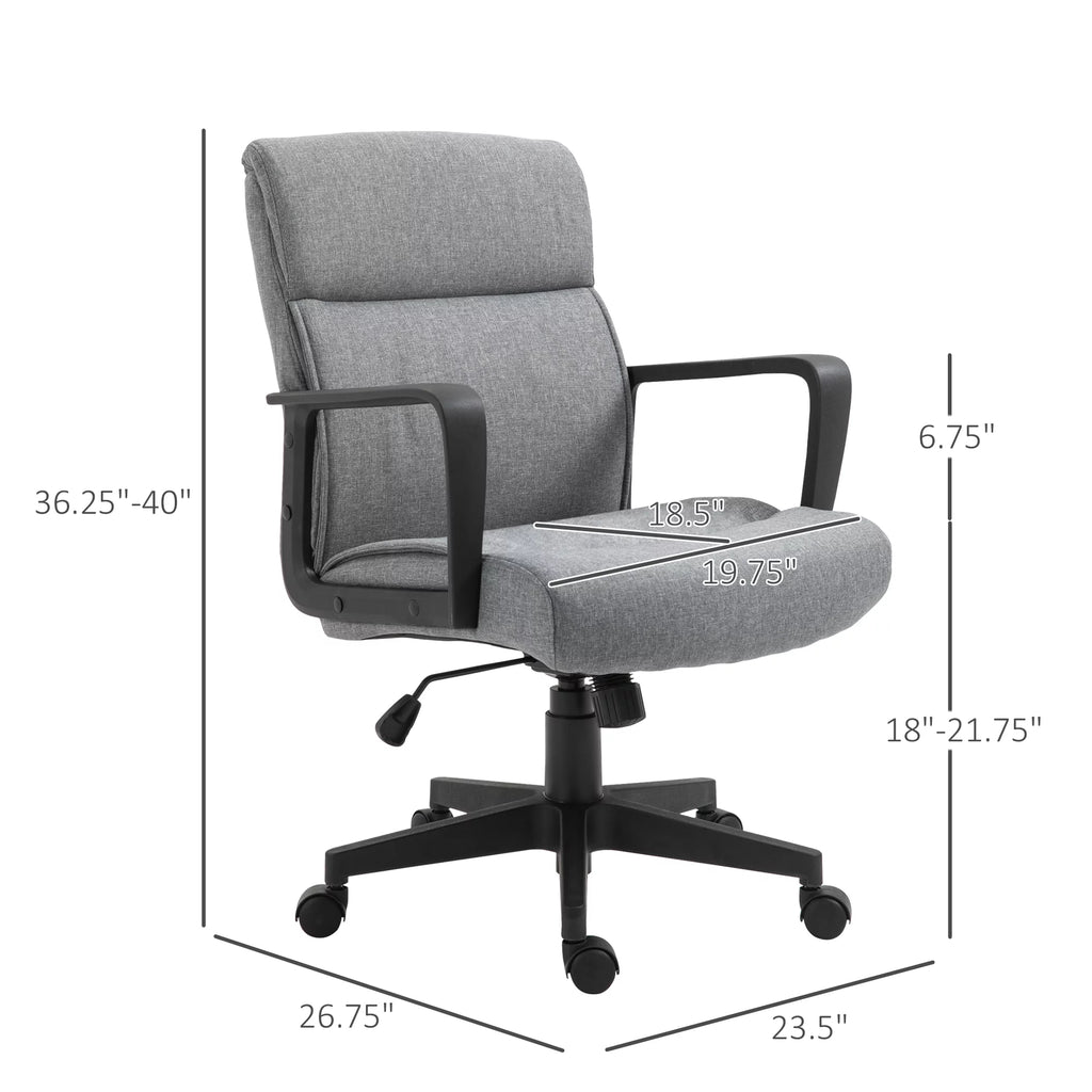 Height Adjustable Linen Fabric Desk Task Chair with 360° Swivel Wheels O400