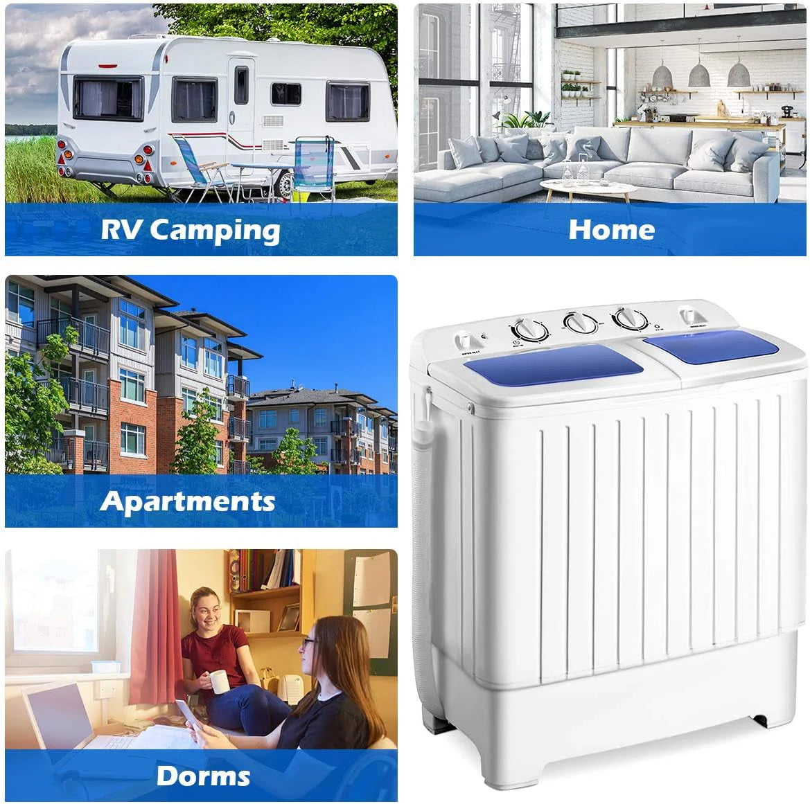 Portable Mini Compact Twin Tub Washing Machine 20lbs Blue White B255479
