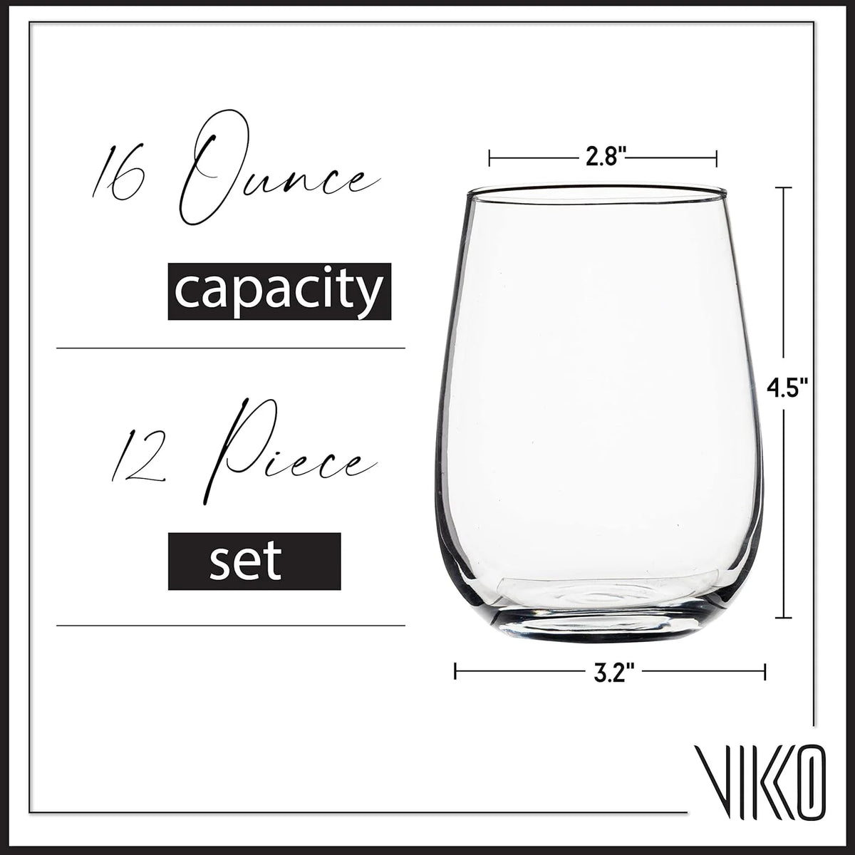16 Ounce Wine Glasses Set Of 12 O8503