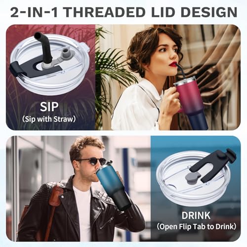 40 oz Insulated Stainless Steel Tumbler with Lid and Straw F60244