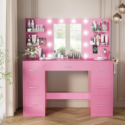 Pure White Vanity Desk with Mirror and 7 Drawers O9028