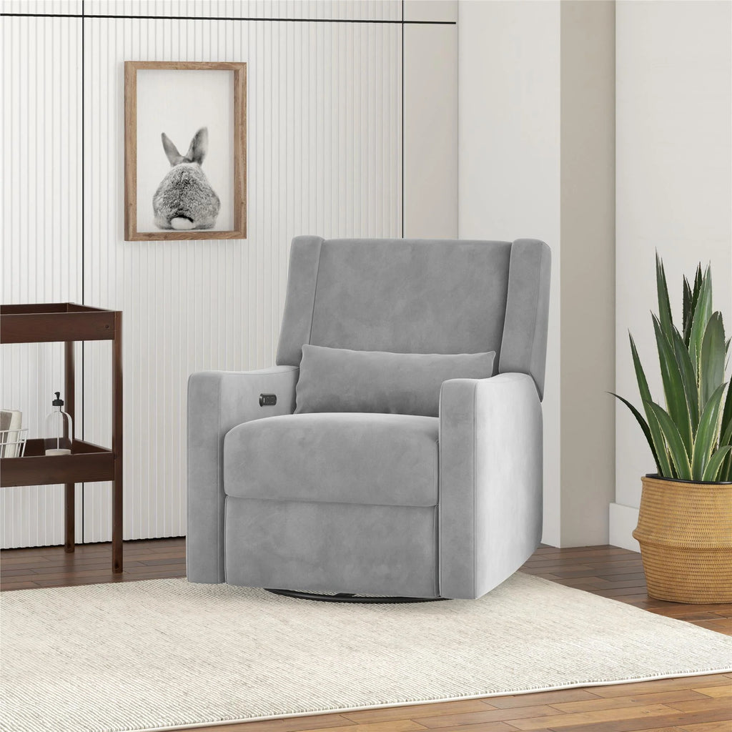 Gray Velvet Swivel Glider Recliner with USB Ports T655