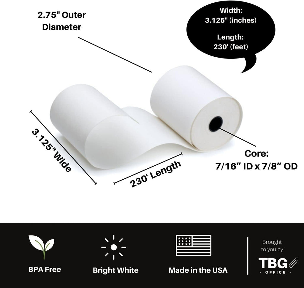 3 1/8” x 230' Thermal Paper Rolls (1 Case - 30 Rolls) W612139