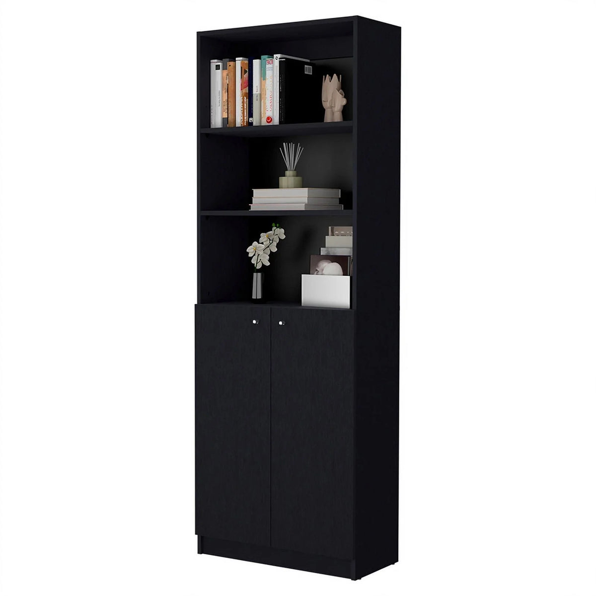 Black 2 Door Engineered Wood Bookcase Set of 2 N56840