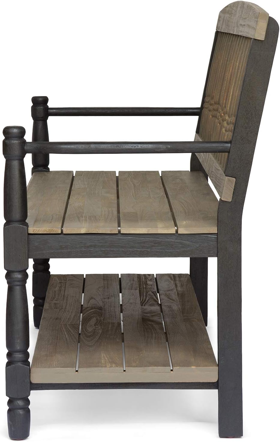 Gray and Black Acacia Wood Bench with Shelf K8383