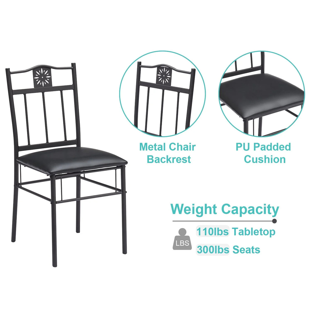 3-Piece Dining Table Set with 2 Black Chairs V724