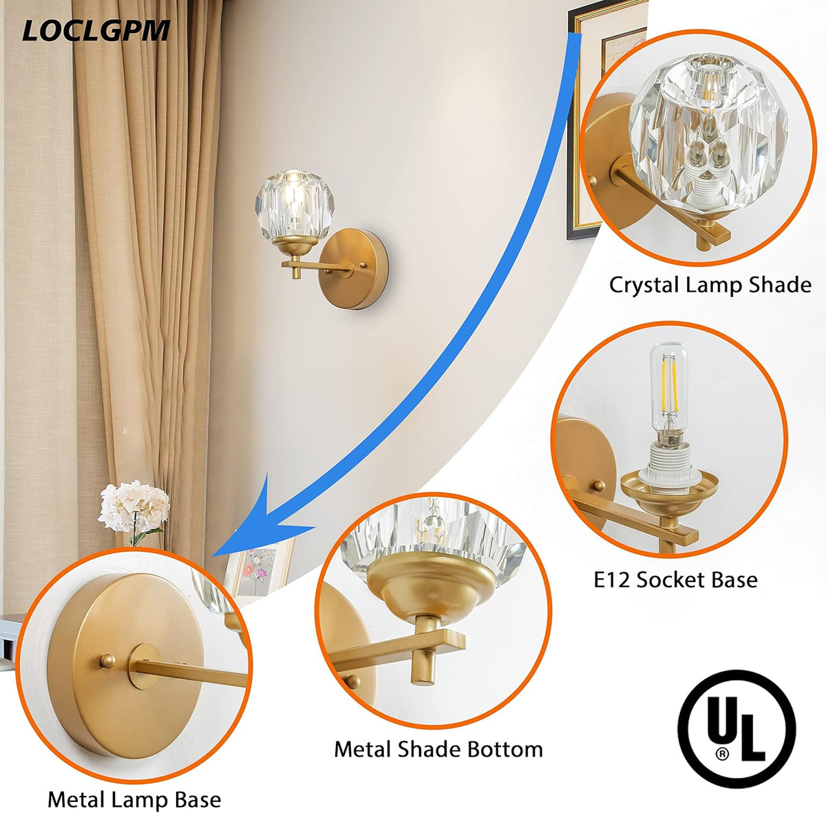 Clear Crystal Gold Wall Sconces Set of Two I5609