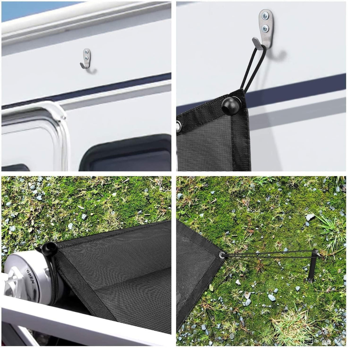 Black Mesh RV Awning Side Sun Shade Screen Kit Pack of 2 S3598