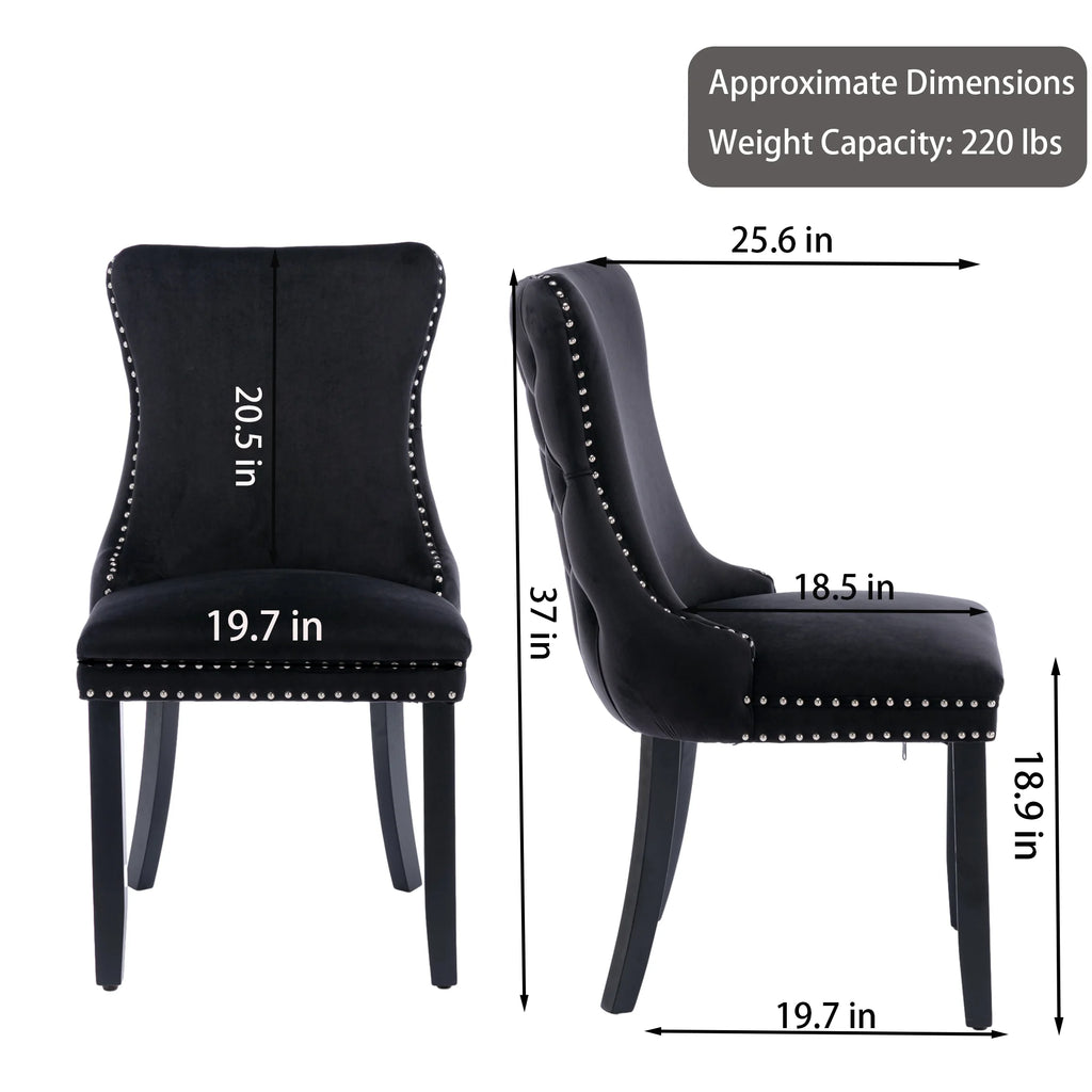 Button Tufted Upholstered Dining Chairs with Nailhead, Solid Wood Legs (Set of 2) U76960