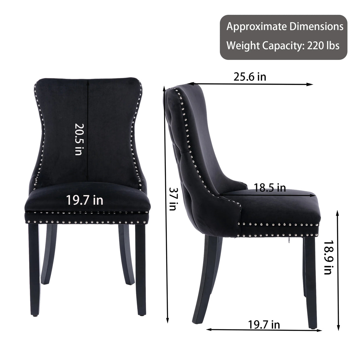 Button Tufted Upholstered Dining Chairs with Nailhead, Solid Wood Legs (Set of 2) U76960