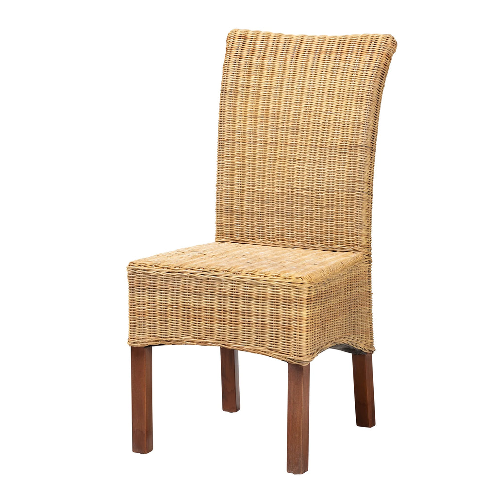 Natural Rattan and Mahogany Wood Dining Chair S590