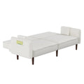 White Fabric Folding Futon Sofa Bed with Solid Wood Legs M6945