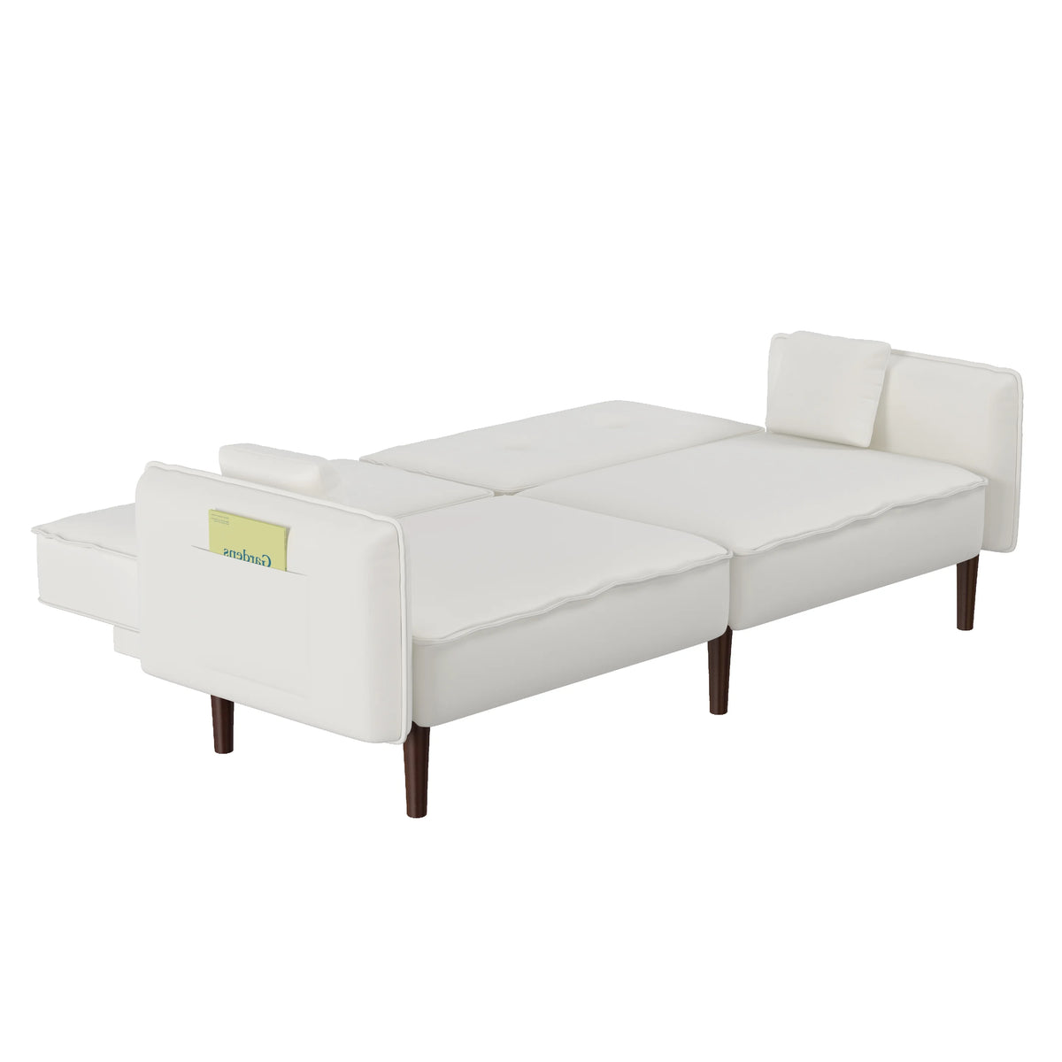 White Fabric Folding Futon Sofa Bed with Solid Wood Legs M6945