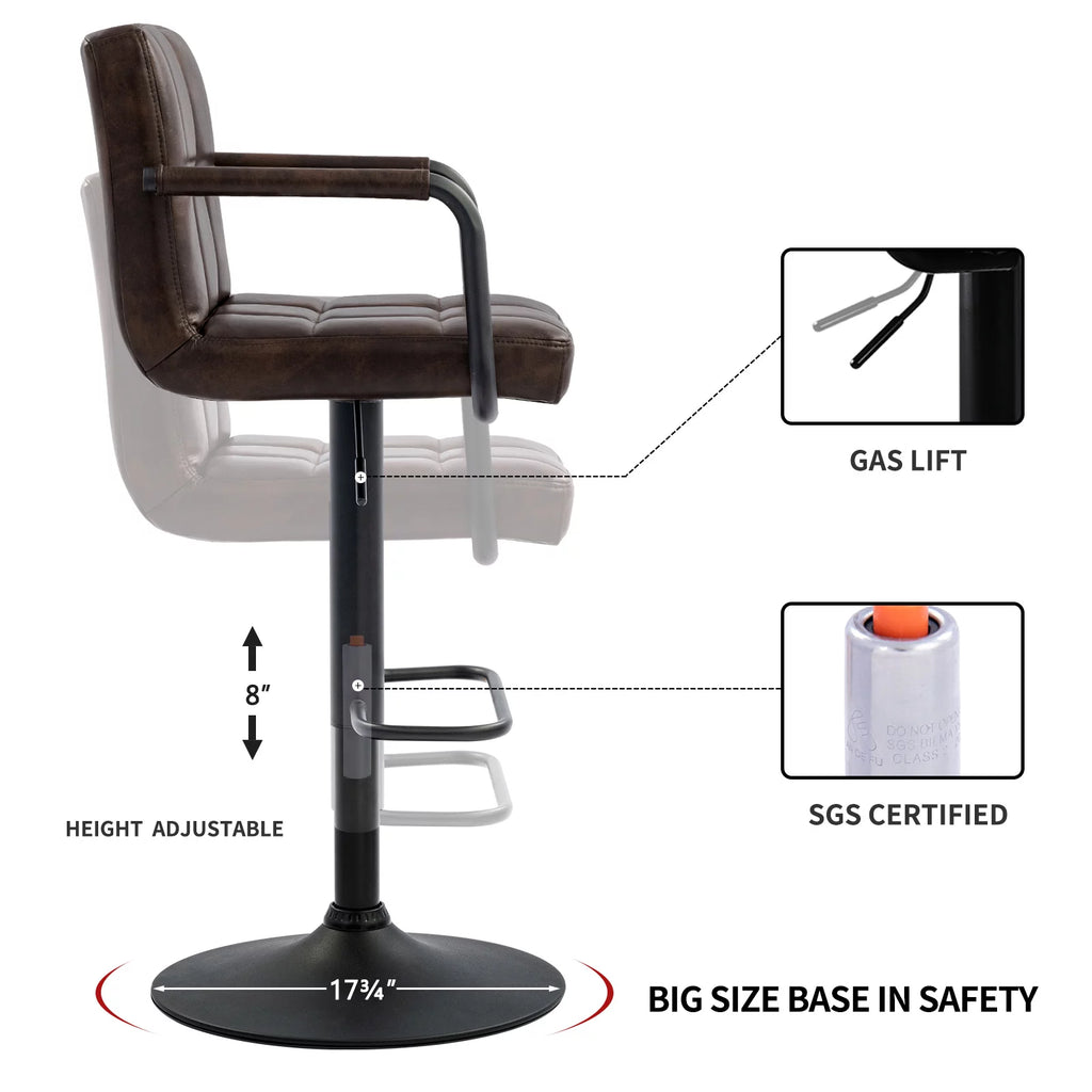 Faux Leather Swivel Bar Stools Set of 2 Adjustable Height U54809