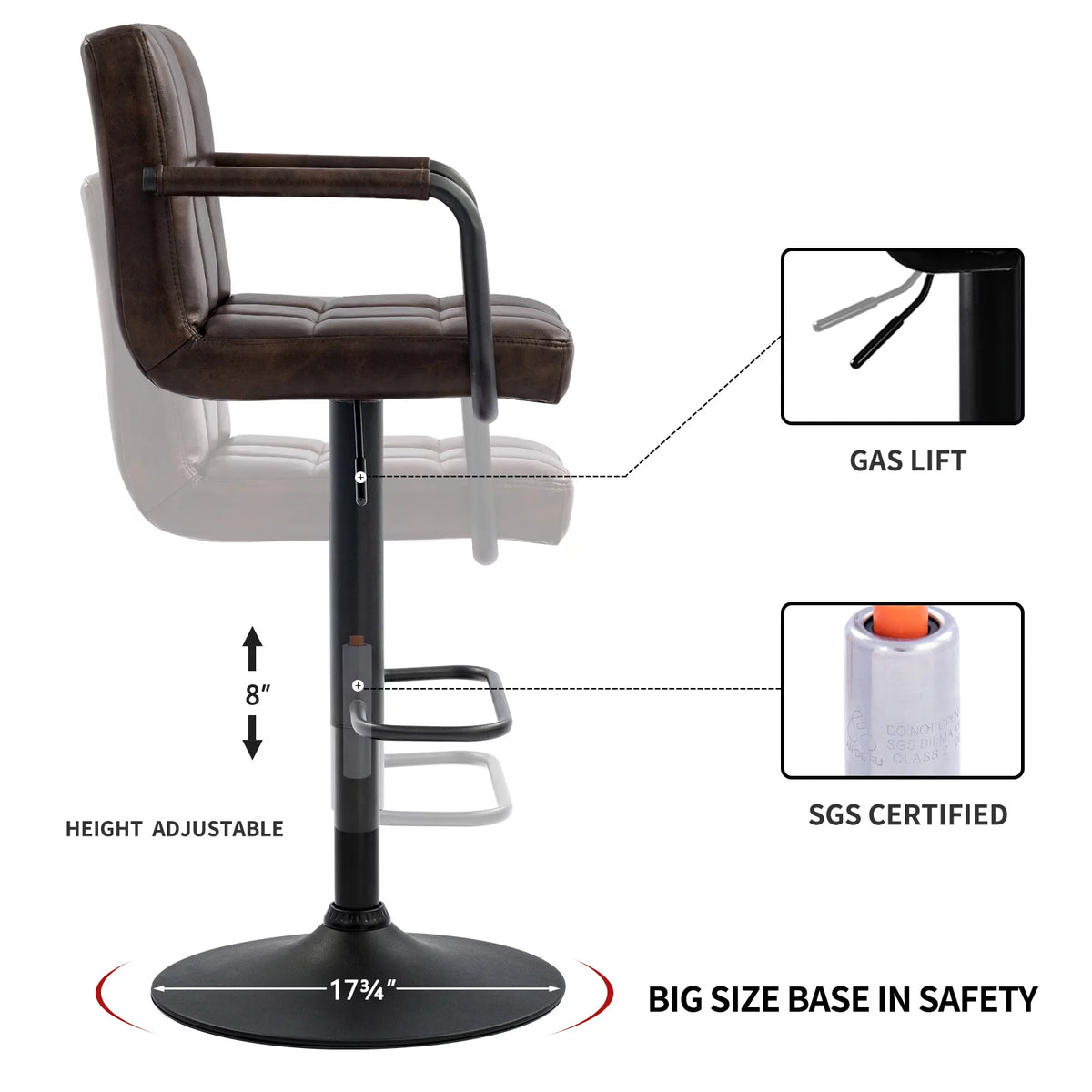 Faux Leather Swivel Bar Stools Set of 2 Adjustable Height U54809