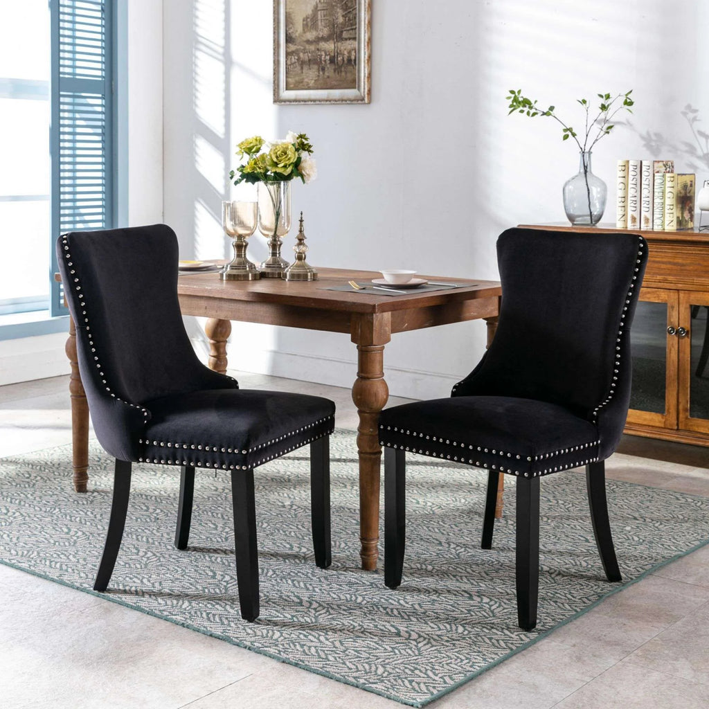 Button Tufted Upholstered Dining Chairs with Nailhead, Solid Wood Legs (Set of 2) U76960