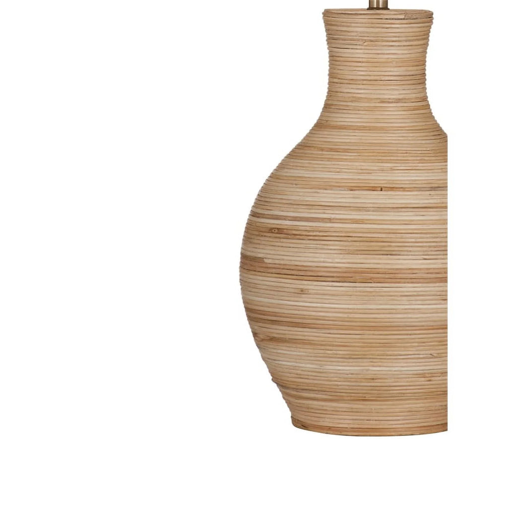 Natural Wood Table Lamp with White Drum Shade J902063