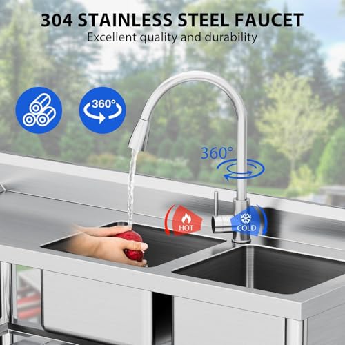 Stainless Steel Double Bowl Utility Sink with Pull-Down Faucet L5237
