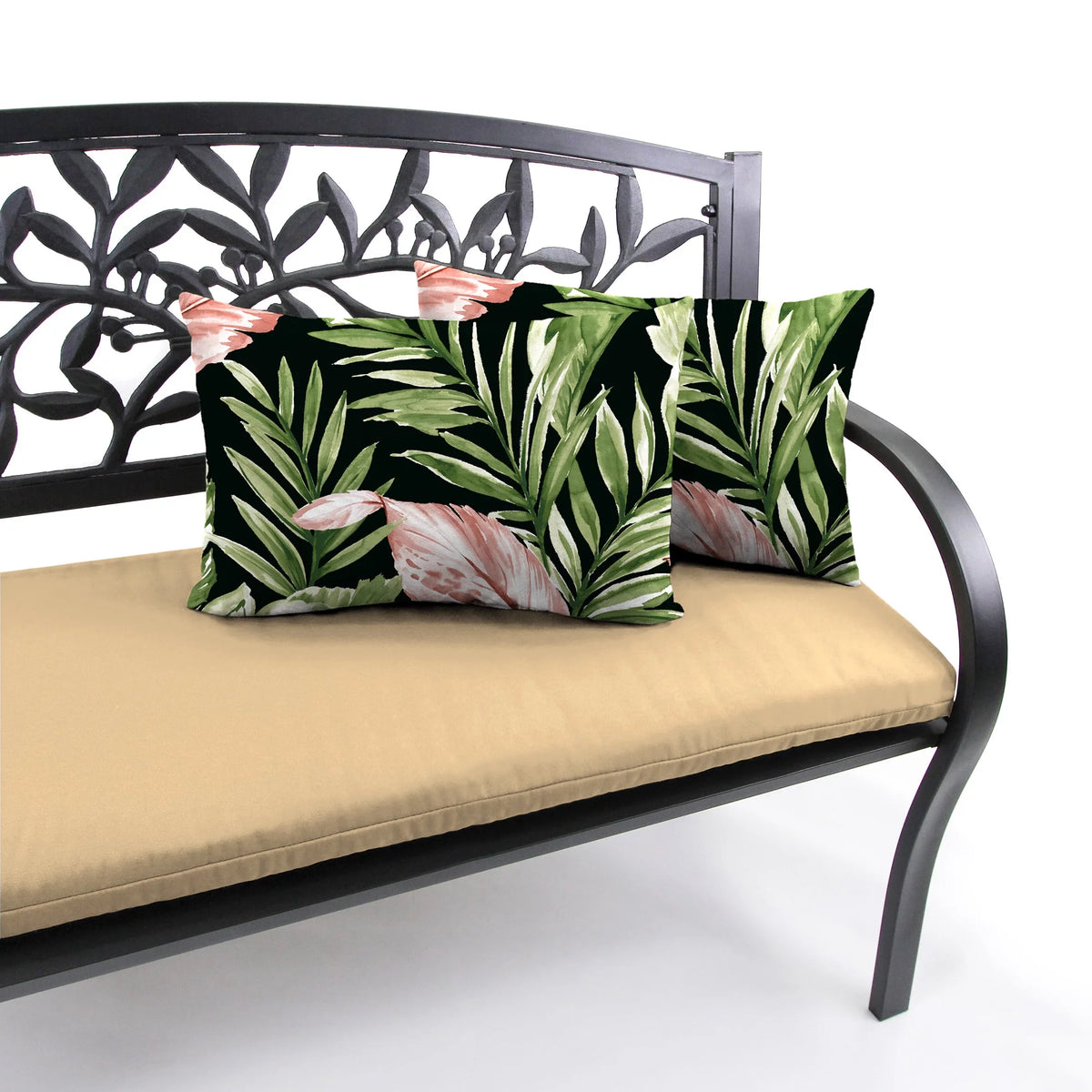 Midnight Green Leaves Rectangular Outdoor Lumbar Throw Pillow 2 Pack A4936