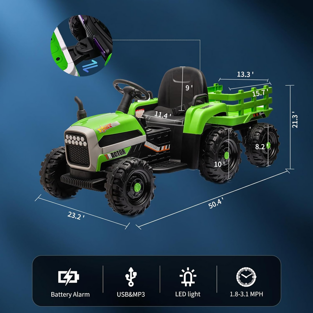Green 12V 7AH Electric Tractor Ride on Car with Trailer P36047