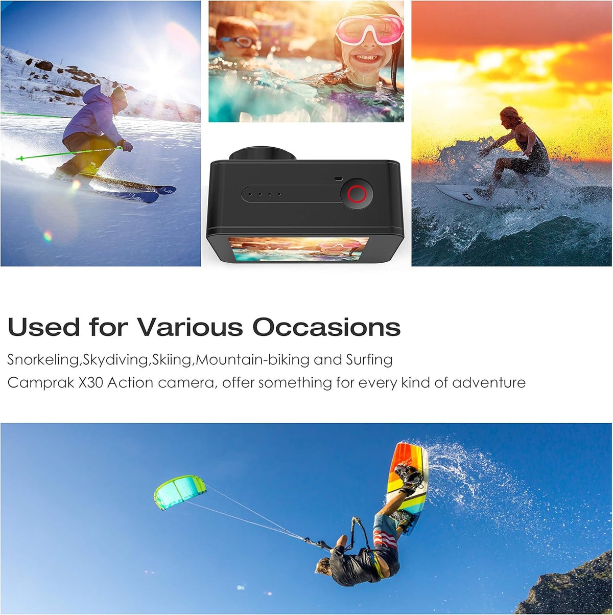 4K 60FPS 20MP Waterproof Action Camera with Touch Screen Stabilizer 2 Rechargeable 1350 Batteries and Accessories Kit P8086