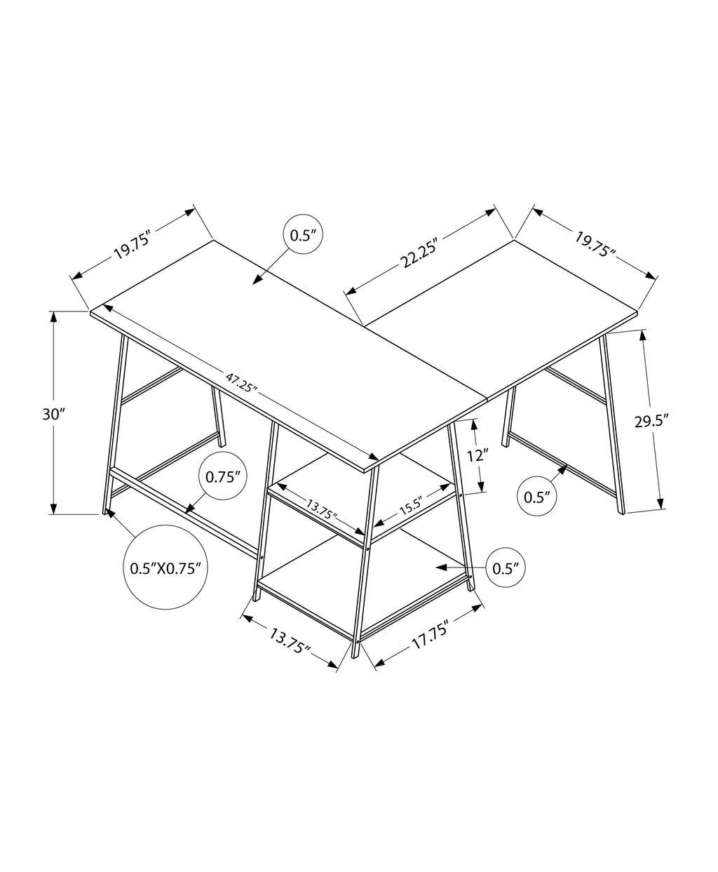48" L Shape Grey Laminate Computer Desk F3759