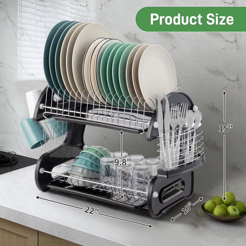 Black 2-Tier Plastic Dish Drainer C380072