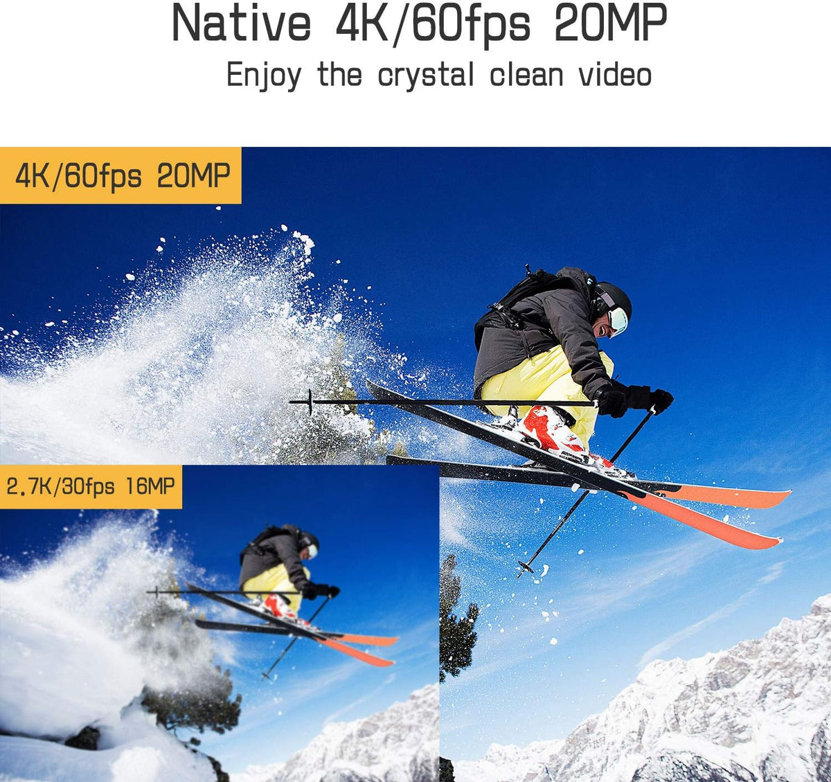 4K 60FPS 20MP Waterproof Action Camera with Touch Screen Stabilizer 2 Rechargeable 1350 Batteries and Accessories Kit P8086