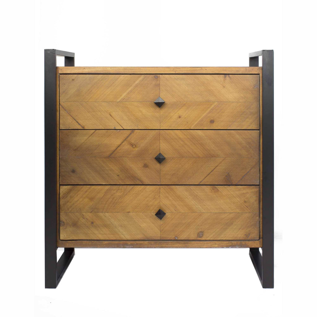 Natural and Turquoise Metal Wood MDF Accent Cabinet with 3 Drawers X64456