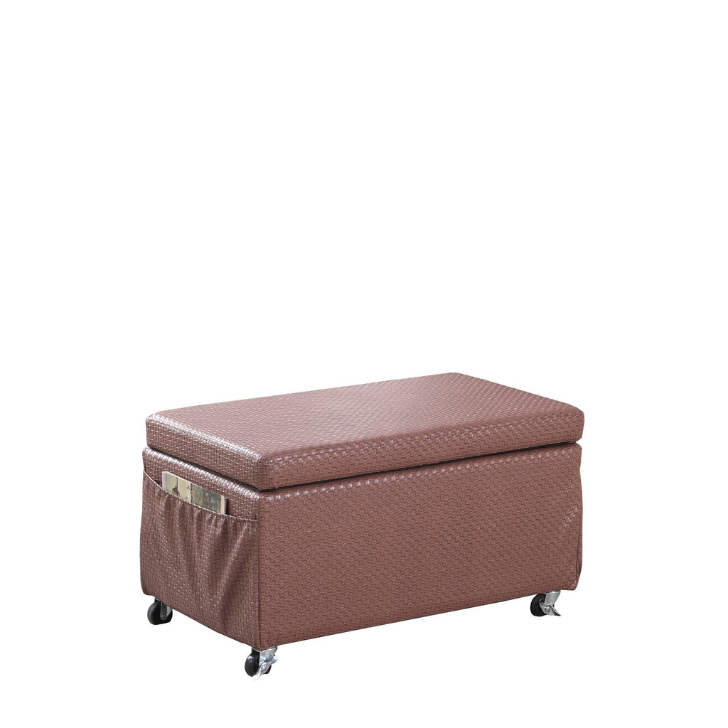 Auburn Brown Basketweave Leatherette Storage Bench with Side Pockets and Caster Wheels H682579