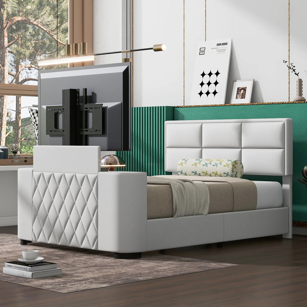Queen Size Upholstery Platform Bed Frame with Adjustable Headboard V1875