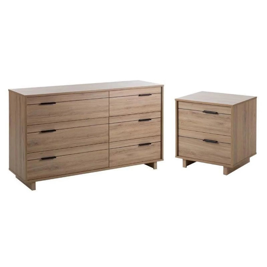 2 Piece 6 Drawer Dresser and 2 Drawer Nightstand Set Rustic Oak Z247