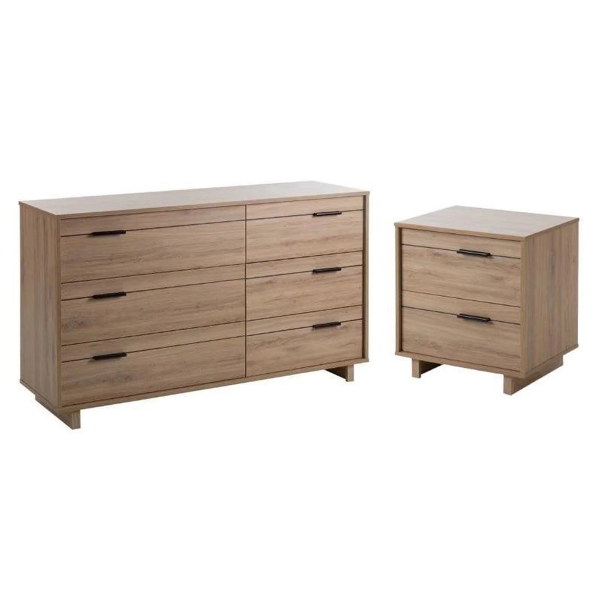2 Piece 6 Drawer Dresser and 2 Drawer Nightstand Set Rustic Oak Z247