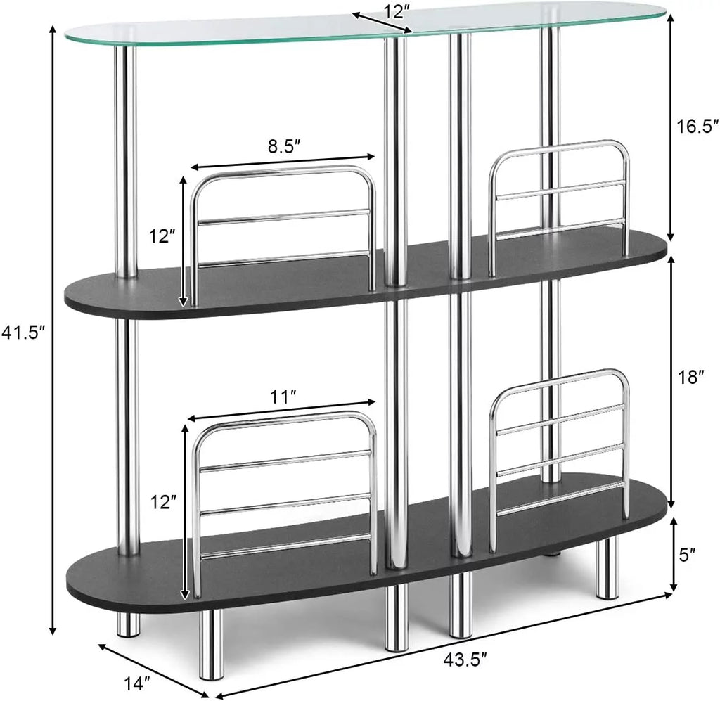 3-Tier Glass Liquor Bar Cabinet with Tempered Glass Counter Top Y75753