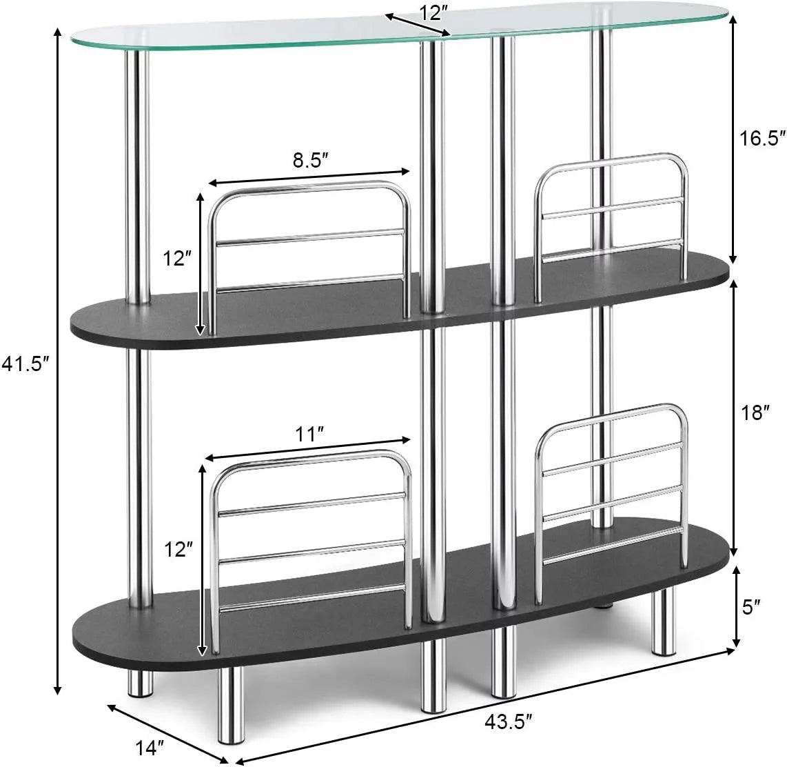 3-Tier Glass Liquor Bar Cabinet with Tempered Glass Counter Top Y75753
