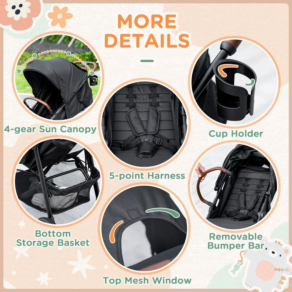 1-Click-Foldable Lightweight Black Stroller N2827