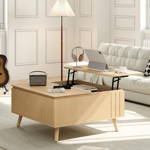 Round Storage Coffee Table with Sliding Cabinet Door, Walnut B911