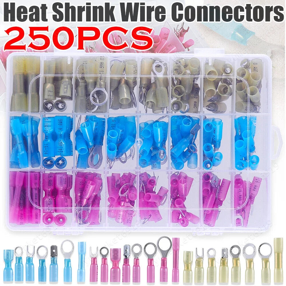 Heat Shrink Wire Connectors Crimp Terminals Kit 250x J591189