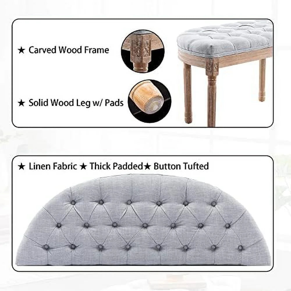 55" Beige Tufted Halfmoon Entryway Bench C737244