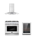 3 Piece Kitchen Appliance Package with Gas Range Range Hood and Wine Refrigerator T75654