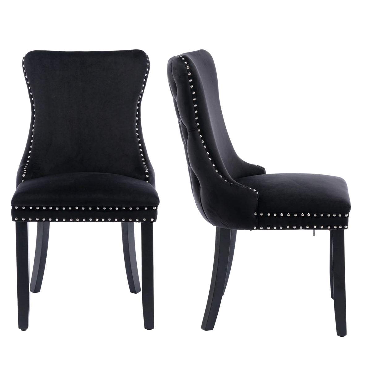 Button Tufted Upholstered Dining Chairs with Nailhead, Solid Wood Legs (Set of 2) U76960