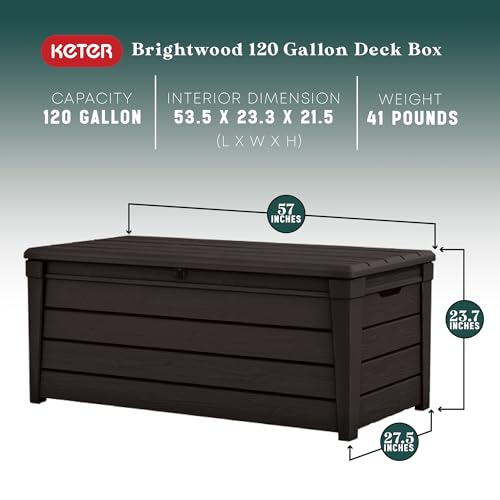 Brown 120 Gal Lockable Waterproof Plastic Deck Box C923